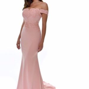 Blush formal dress with lace bow detail